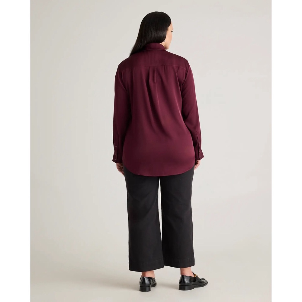Quince Washable Stretch Silk Notch Collar Button Front Blouse Wine Tasting Red - Picture 4 of 13